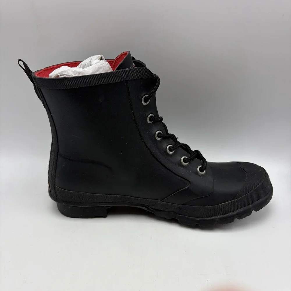 Ralph Lauren Rain Boots Womens 9 Mikenna Bo Rai Black Rubber Lace Up Ankle Read